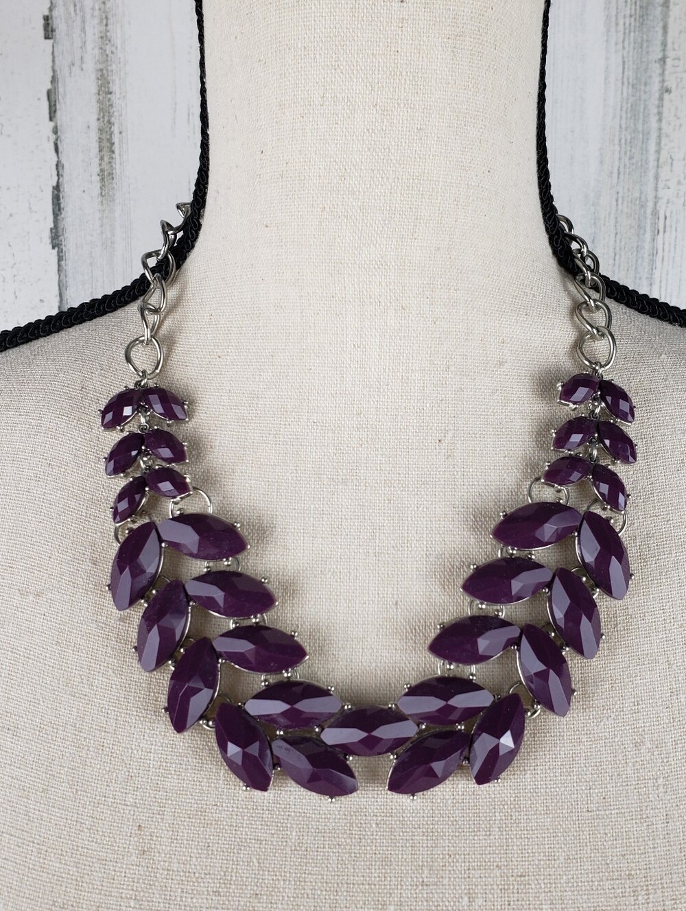 Purple Faceted Leaf Statement Necklace - Women Jewelry